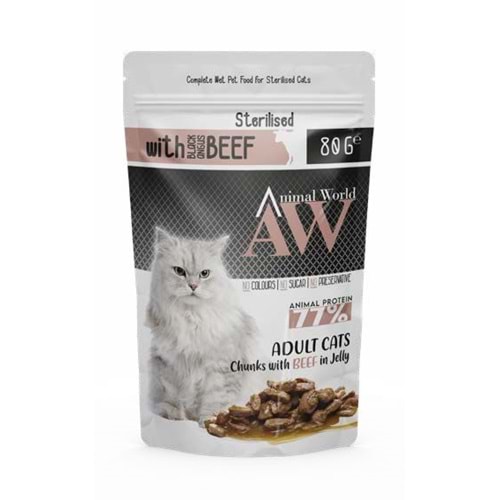 AW POUNCH STERİLİSED CAT WİTH BLACK ANGUS BEEF/24 ADET 80 GR (5)